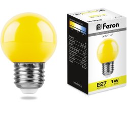 Светодиодная лампа E27 1W (желтый) G45 Feron LB-37 (25879)
