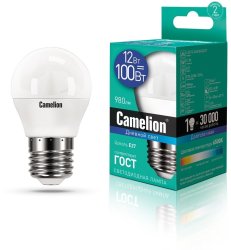 Светодиодная лампа E27 12W 6500К (дневной свет) Camelion LED12-G45/865/E27 (13698)