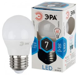 Лампа светодиодная ЭРА E27 7W 4000K матовая LED P45-7W-840-E27 Б0020554