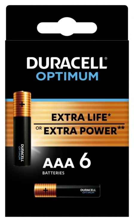 Набор из 6 шт, Батарейки Duracell 5014066 ААА алкалиновые 1,5v 6 шт. LR03-6BL Optimum (Б0056023)