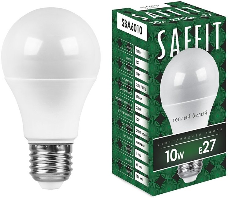 Лампа светодиодная SAFFIT SBA6010 Шар E27 10W 2700K 55004