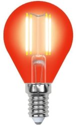 Лампа светодиодная филаментная (UL-00002985) Uniel E14 5W красный LED-G45-5W/RED/E14 GLA02RD