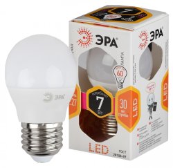 Лампа светодиодная ЭРА E27 7W 2700K матовая LED P45-7W-827-E27 Б0020550
