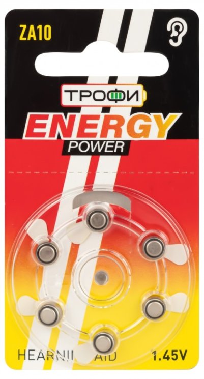 Набор из 6 шт, Батарейки Трофи ZA10-6BL ENERGY POWER Hearing Aid (60/300/45000) (Б0057975)