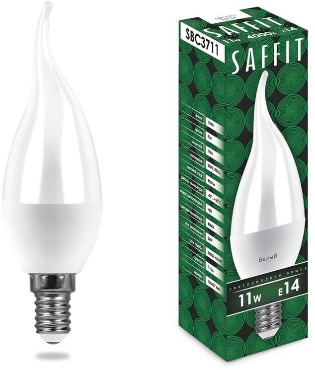 Лампа светодиодная SAFFIT SBC3711 Свеча на ветру E14 11W 4000K 55134