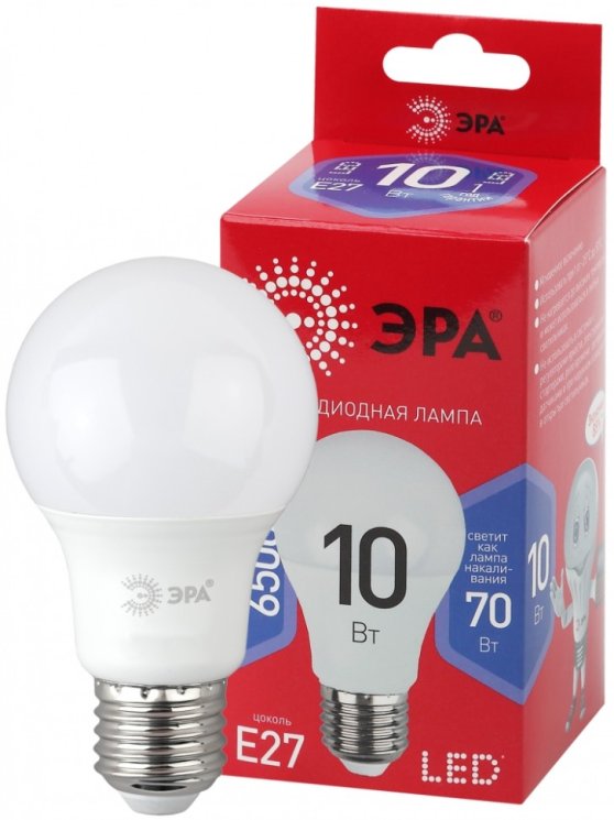 Лампа светодиодная ЭРА E27 10W 6500K матовая A60-10W-865-E27 R Б0045324