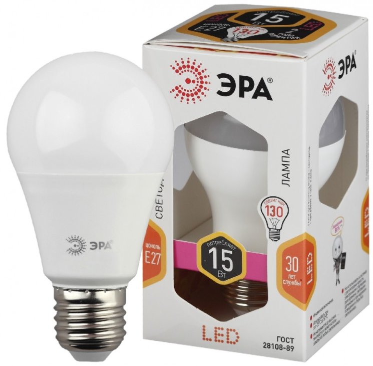 Светодиодная лампа Е27 15W 2700К (теплый) Эра LED A60-15W-827-E27 (Б0020592)