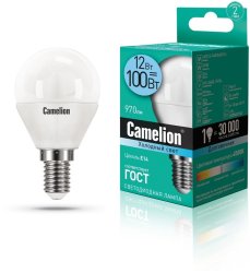 Светодиодная лампа E14 12W 4500К (белый) G45 Camelion LED12-G45/845/E14 (13695)