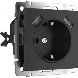 Розетка с заземлением, шторками и USBх2 (черный матовый) Werkel W1171508