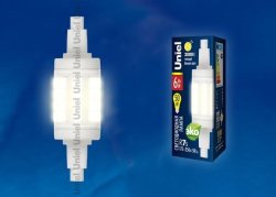 Лампа светодиодная (UL-00001554) Uniel R7s 6W 3000K прозрачная LED-J78-6W/WW/R7s/CL PLZ06WH