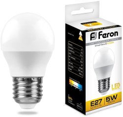 Светодиодная лампа E27 5W 2700K (теплый) G45 Feron LB-38 (25404)