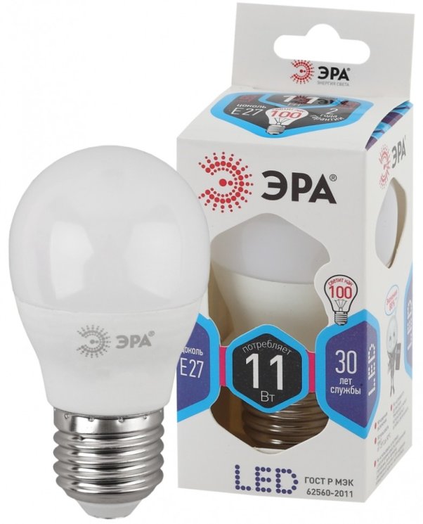 Лампа светодиодная ЭРА E27 5W 4000K матовая LED P45-11W-840-E27 Б0032989