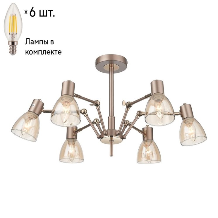 Люстра на штанге с лампочками Velante 246-403-06+Lamps E14 Свеча