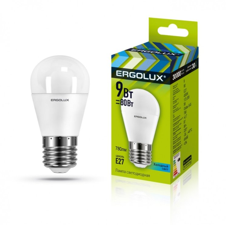 Набор из 10 шт, Светодиодная лампа E27 9W 4500K (белый) Ergolux Ergolux LED-G45-9W-E27-4K (13177)