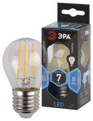 Лампа светодиодная филаментная ЭРА E27 7W 4000K прозрачная F-LED P45-7W-840-E27 Б0027949
