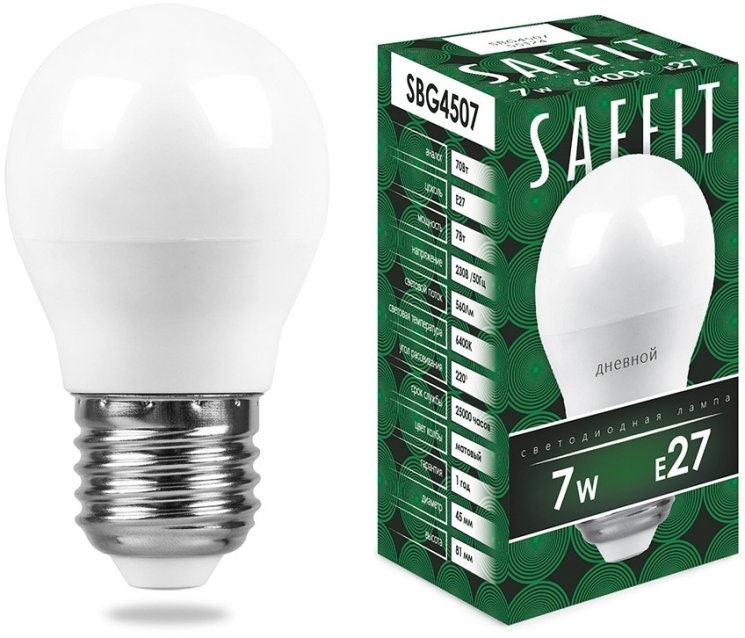 Лампа светодиодная SAFFIT SBG4507 Шарик E27 7W 6400K 55124