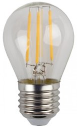 Лампа светодиодная филаментная ЭРА E27 7W 2700K шар прозрачный F-LED P45-7W-827-E27