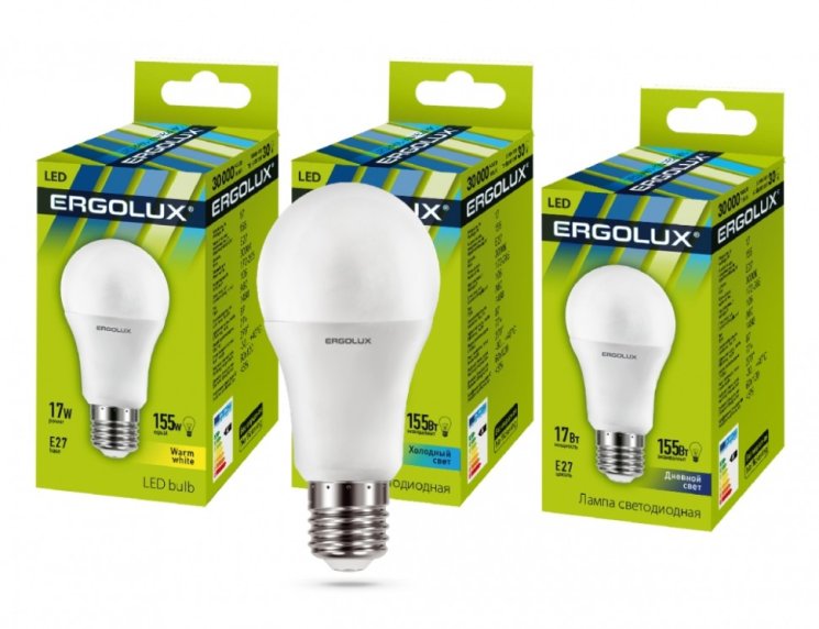 Набор из 10 шт, Светодиодная лампа E27 17W 6500K A60 Ergolux LED-A60-17W-E27-6K 13181