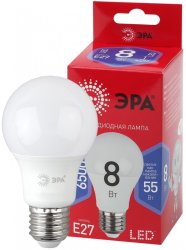 Лампа светодиодная ЭРА E27 8W 6500K матовая A60-8W-865-E27 R Б0045323