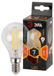 Лампа светодиодная филаментная ЭРА E14 7W 2700K прозрачная F-LED P45-7W-827-E14 Б0027946