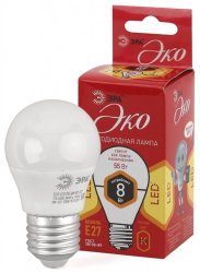 Лампа светодиодная ЭРА E27 8W 2700K матовая ECO LED P45-8W-827-E27 Б0030024
