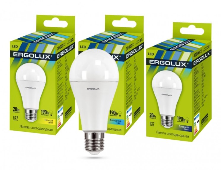 Набор из 10 шт, Светодиодная лампа E27 20W 6500K A65 Ergolux LED-A65-20W-E27-6K 13184