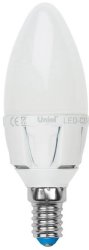 Светодиодная лампа E14 7W 3000K (теплый) Uniel LED-C37 7W-WW-E14-FR PLP01WH (UL-00002413)