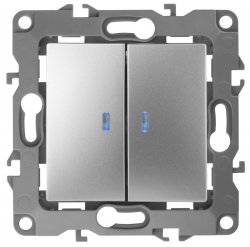 Выключатель двухклавишный с подсветкой ЭРА 12 10AX 250V 12-1105-03 Б0014659