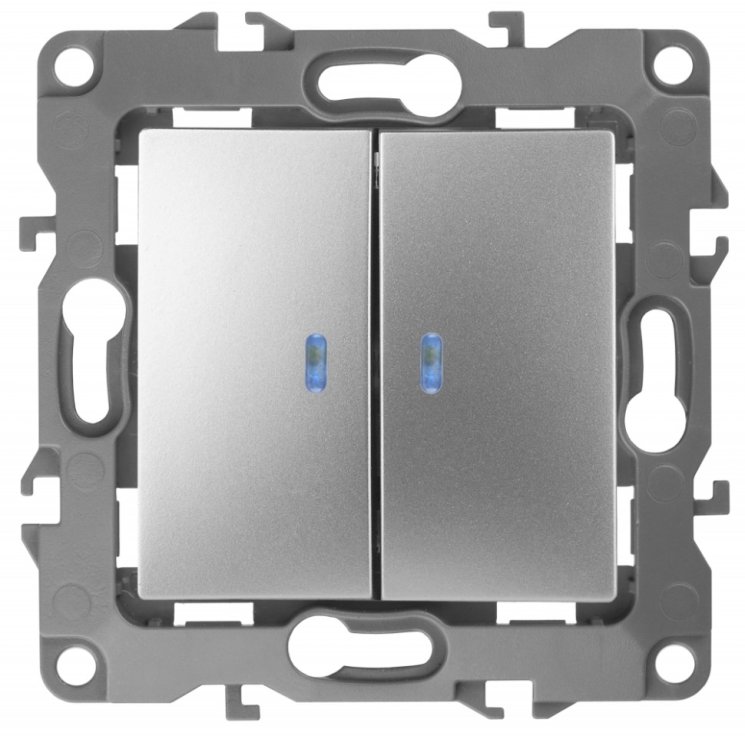 Выключатель двухклавишный с подсветкой ЭРА 12 10AX 250V 12-1105-03 Б0014659