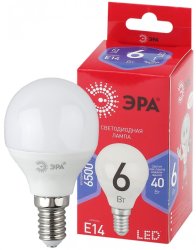 Лампа светодиодная ЭРА E14 6W 6500K матовая P45-6W-865-E14 R Б0045356