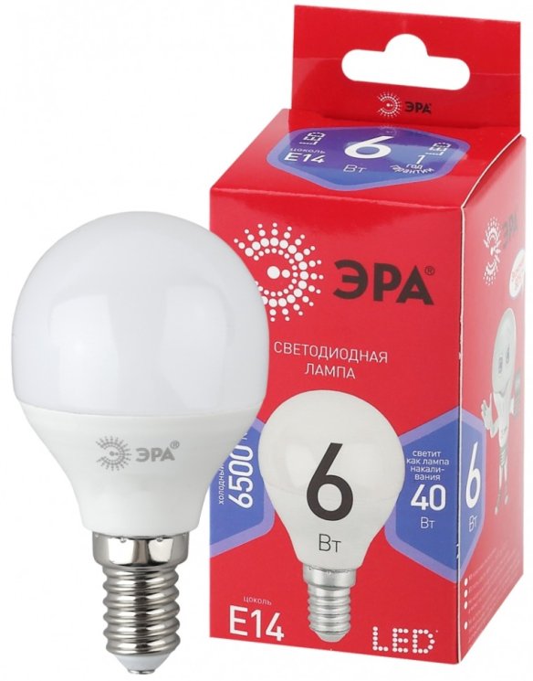 Лампа светодиодная ЭРА E14 6W 6500K матовая P45-6W-865-E14 R Б0045356