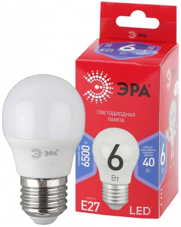 Лампа светодиодная ЭРА E27 6W 6500K матовая P45-6W-865-E27 R Б0045357