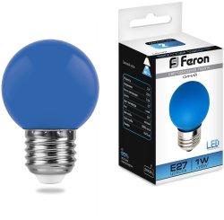 Светодиодная лампа E27 1W (синий) G45 Feron LB-37 (25118)
