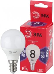 Лампа светодиодная ЭРА E14 8W 6500K матовая P45-8W-865-E14 R Б0045358