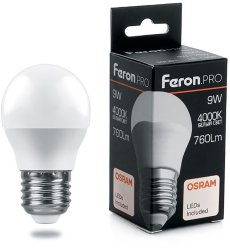 Светодиодная лампа E27 9W 4000K (белый) G45 Feron LB-1409 (38081)