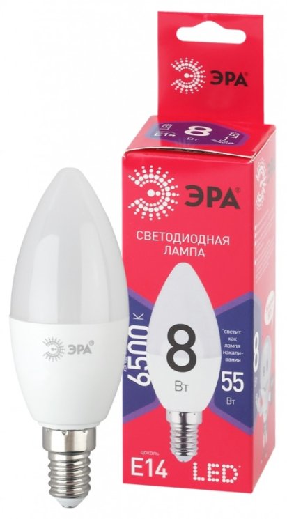 Лампа светодиодная ЭРА E14 8W 6500K матовая B35-8W-865-E14 R Б0045341