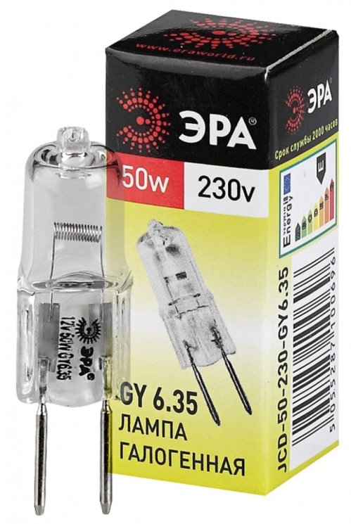 Галогенная лампа GY6.35 50W 3000К (теплый) Эра GY6.35-JCD-50W-230V (C0027374)