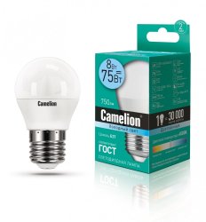 Светодиодная лампа E27 8W 4500К (белый) G45 Camelion LED8-G45/845/E27 (12394)