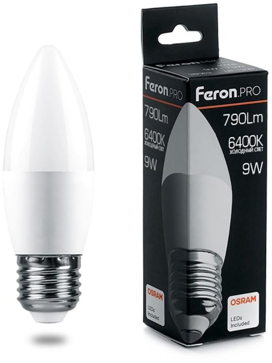 Лампа светодиодная Feron.PRO LB-1309 Свеча E27 9W 6400K 38064