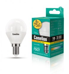 Светодиодная лампа E14 8W 3000К (теплый) G45 Camelion LED8-G45/830/E14 (12391)