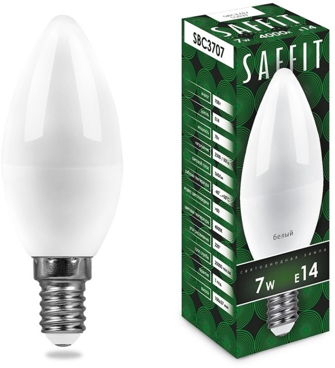 Лампа светодиодная SAFFIT SBC3707 Свеча E14 7W 4000K 55031