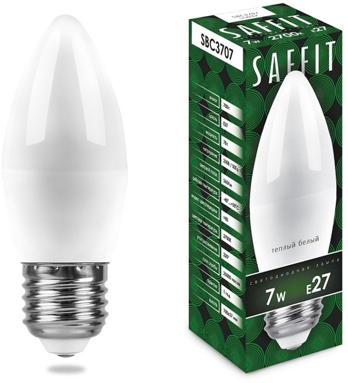 Лампа светодиодная SAFFIT SBC3707 Свеча E27 7W 2700K 55032