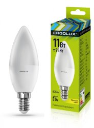 Набор из 10 шт, Светодиодная лампа E14 11W 3000К (теплый) Ergolux LED-C35-11W-E14-3K (13618)