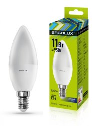 Набор из 10 шт, Светодиодная лампа E14 11W 6500К (холодный) Ergolux LED-C35-11W-E14-6K (13620)