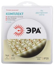 Светодиодная лента ЭРА 14,4W/m 60LED/m 5050SMD теплый белый 5M 5050kit-14,4-60-12-IP20-2700-5m Б0043066