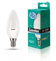 Светодиодная лампа E14 8W 4500К (белый) C35 Camelion LED8-C35/845/E14 (12386)